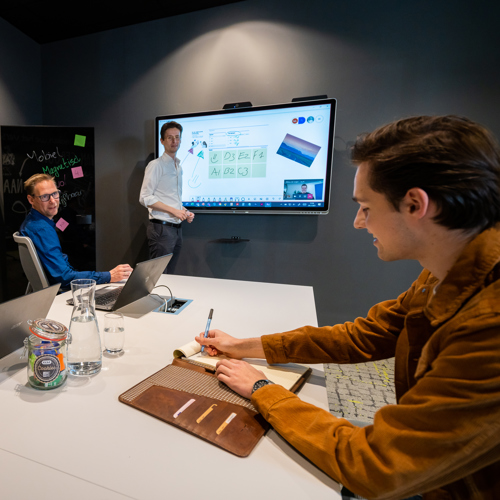 Kantoorartikelen in een vergaderruimte